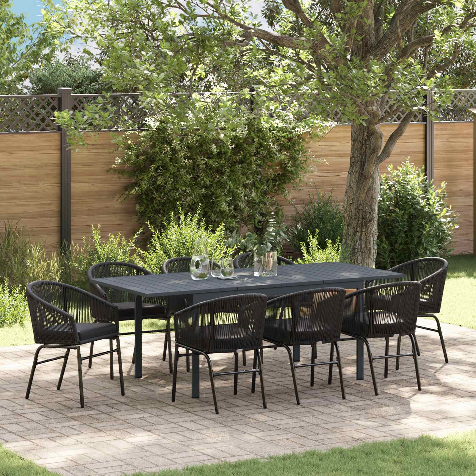 Garten Essgruppe 9 stk. Schwarz Poly-Rattan