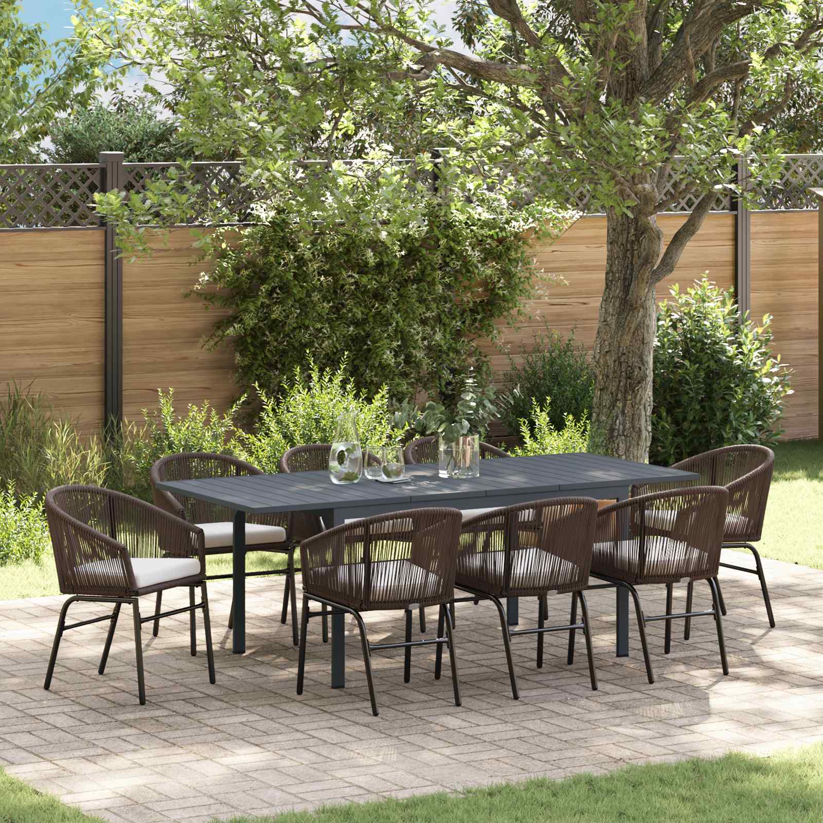 Garten Essgruppe 9 stk. Braun Poly-Rattan