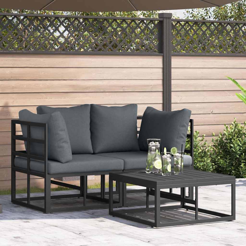 Gartensofa-set 3 stk. Schwarz Metall
