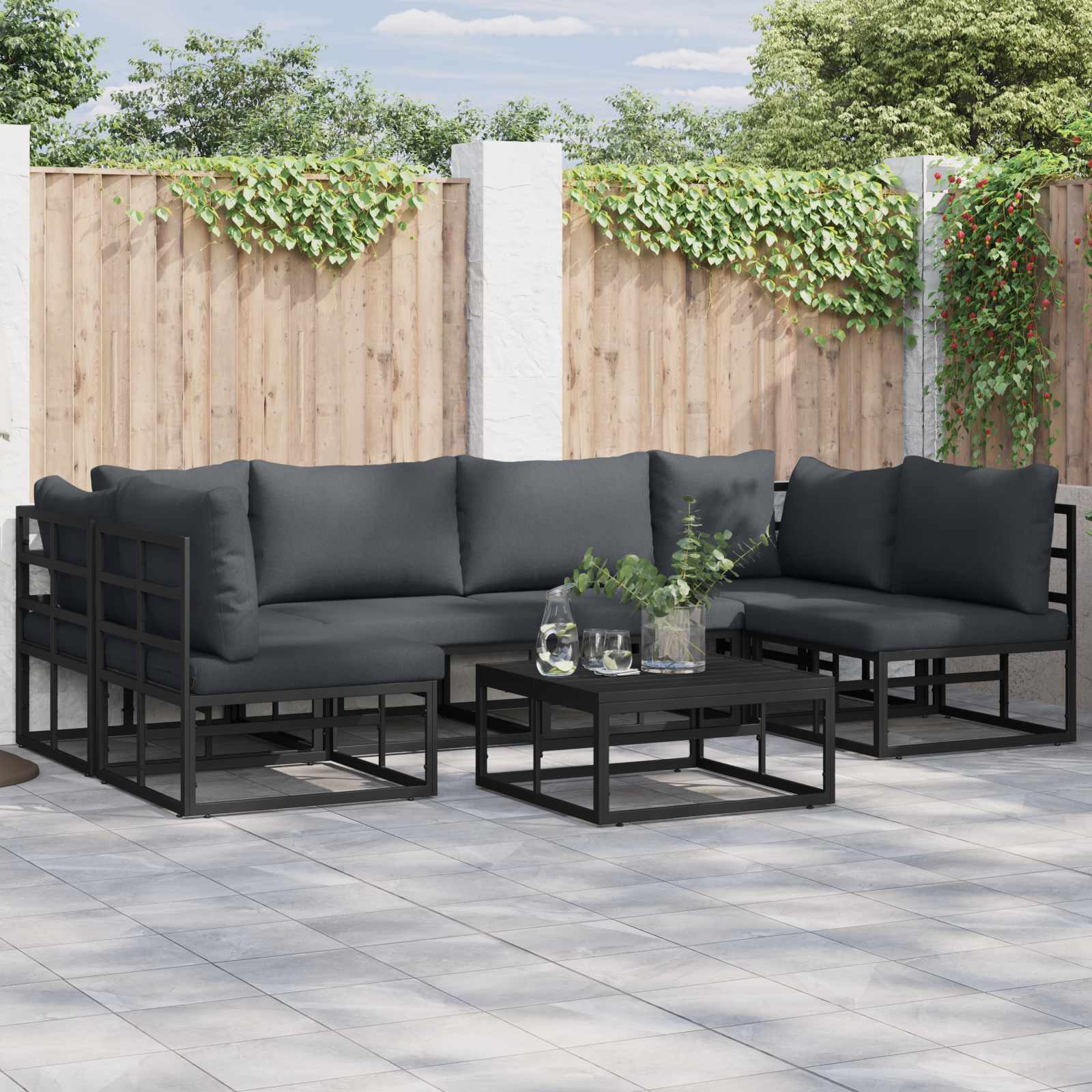 Gartensofa-set 7 stk. Schwarz Aluminium