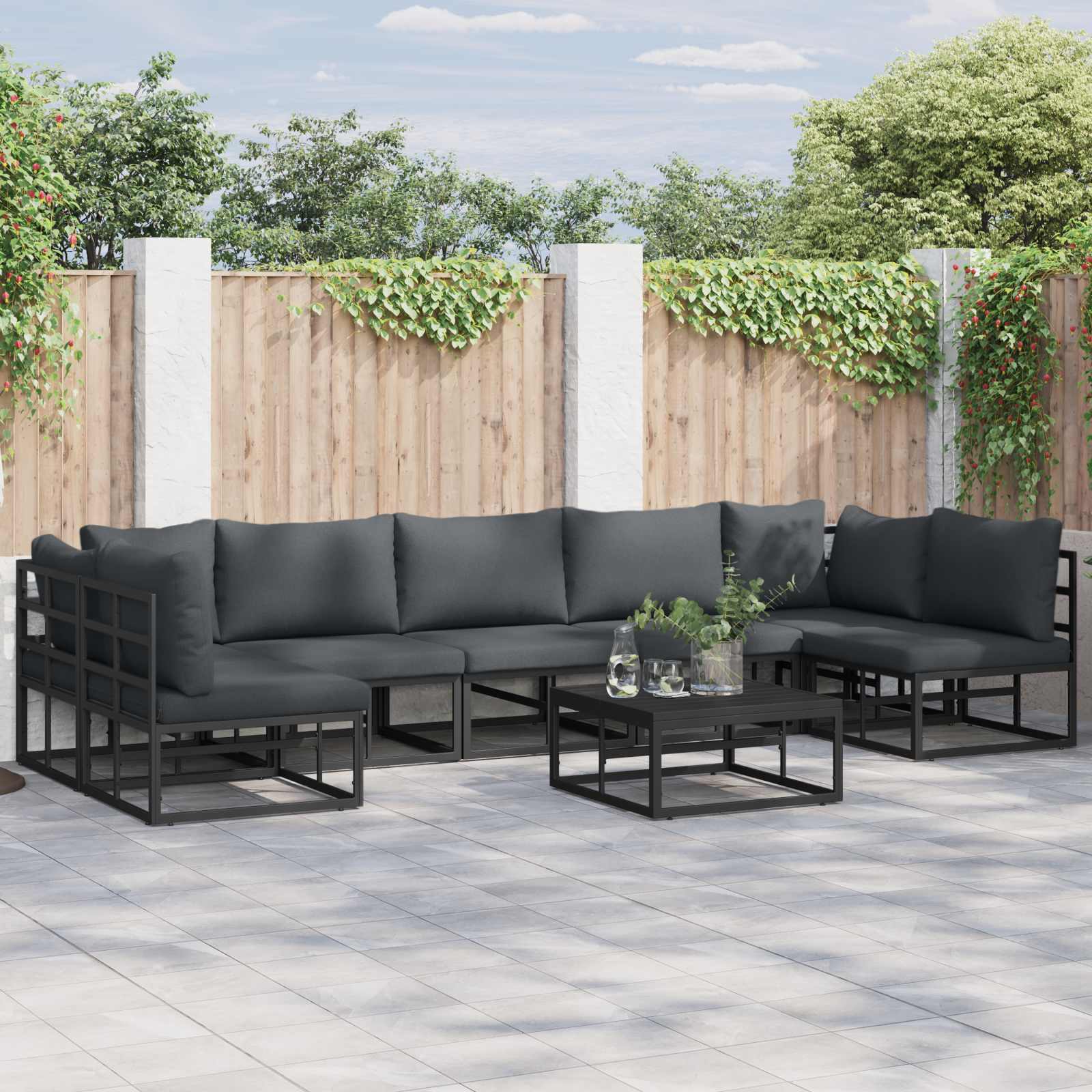 Gartensofa-set 8 stk. Schwarz Aluminium
