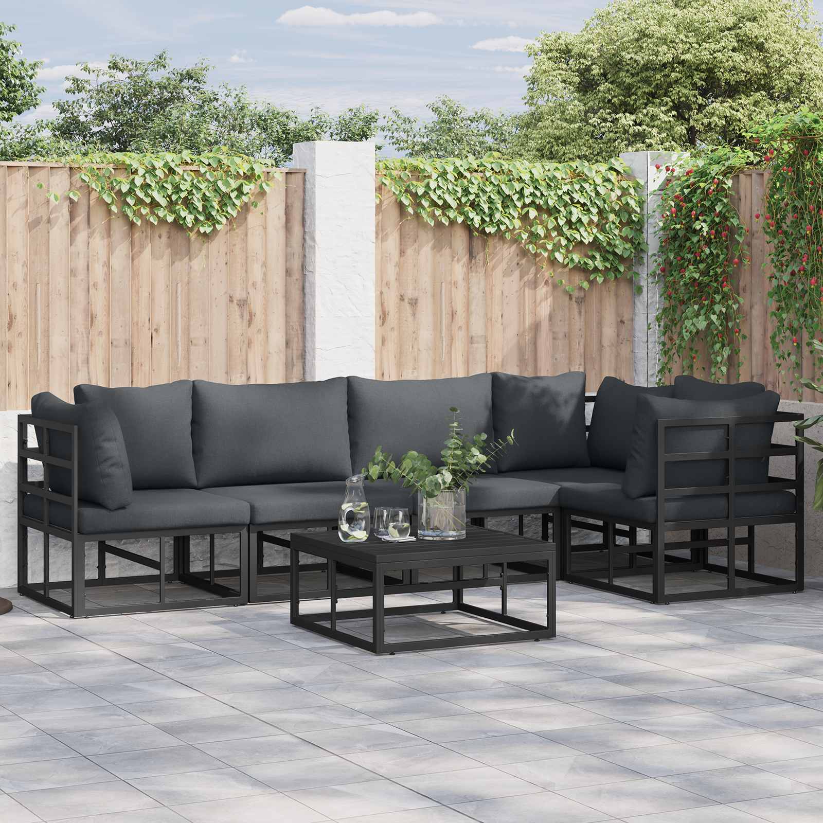 Gartensofa-set 6 stk. Schwarz Aluminium