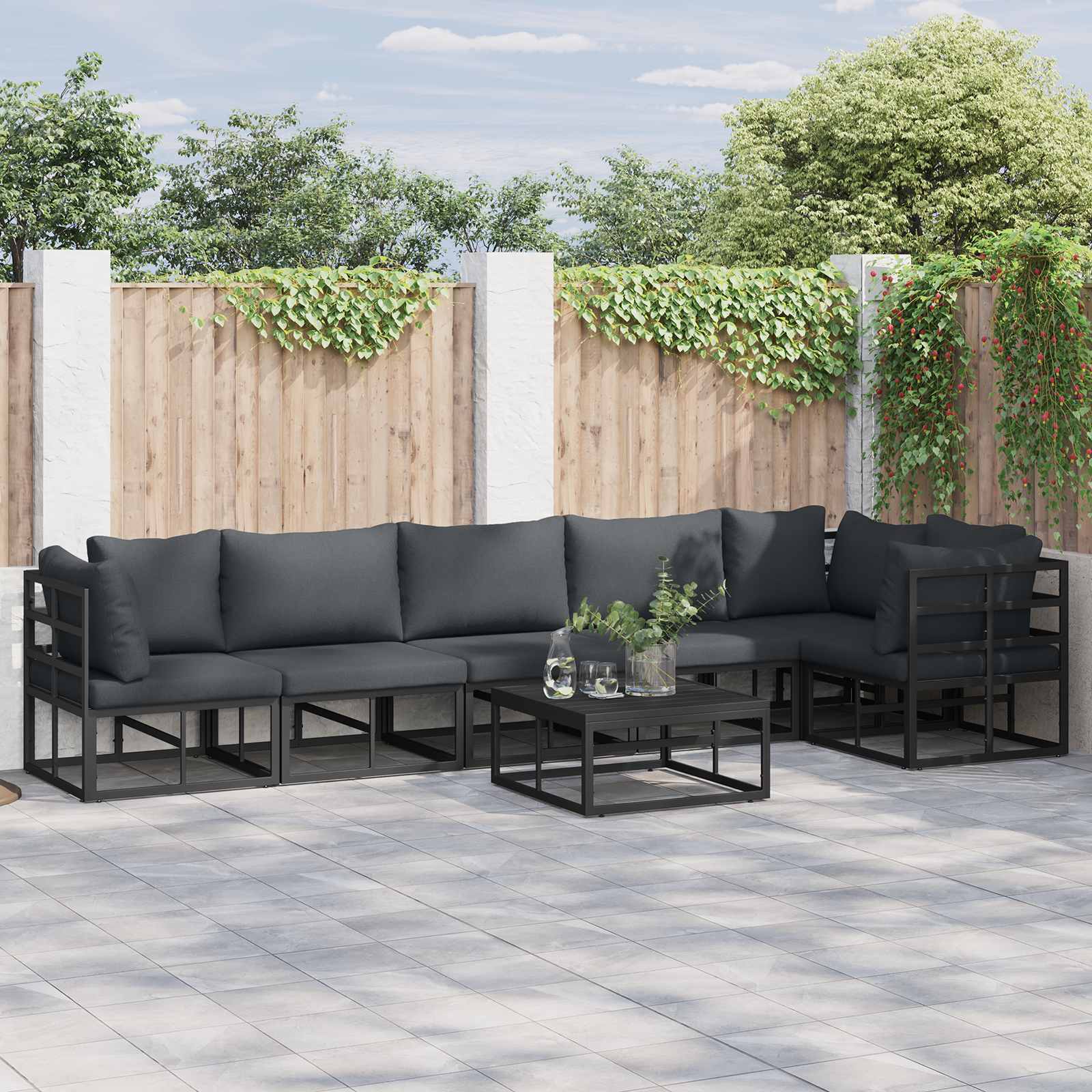 Gartensofa-set 7 stk. Schwarz Aluminium
