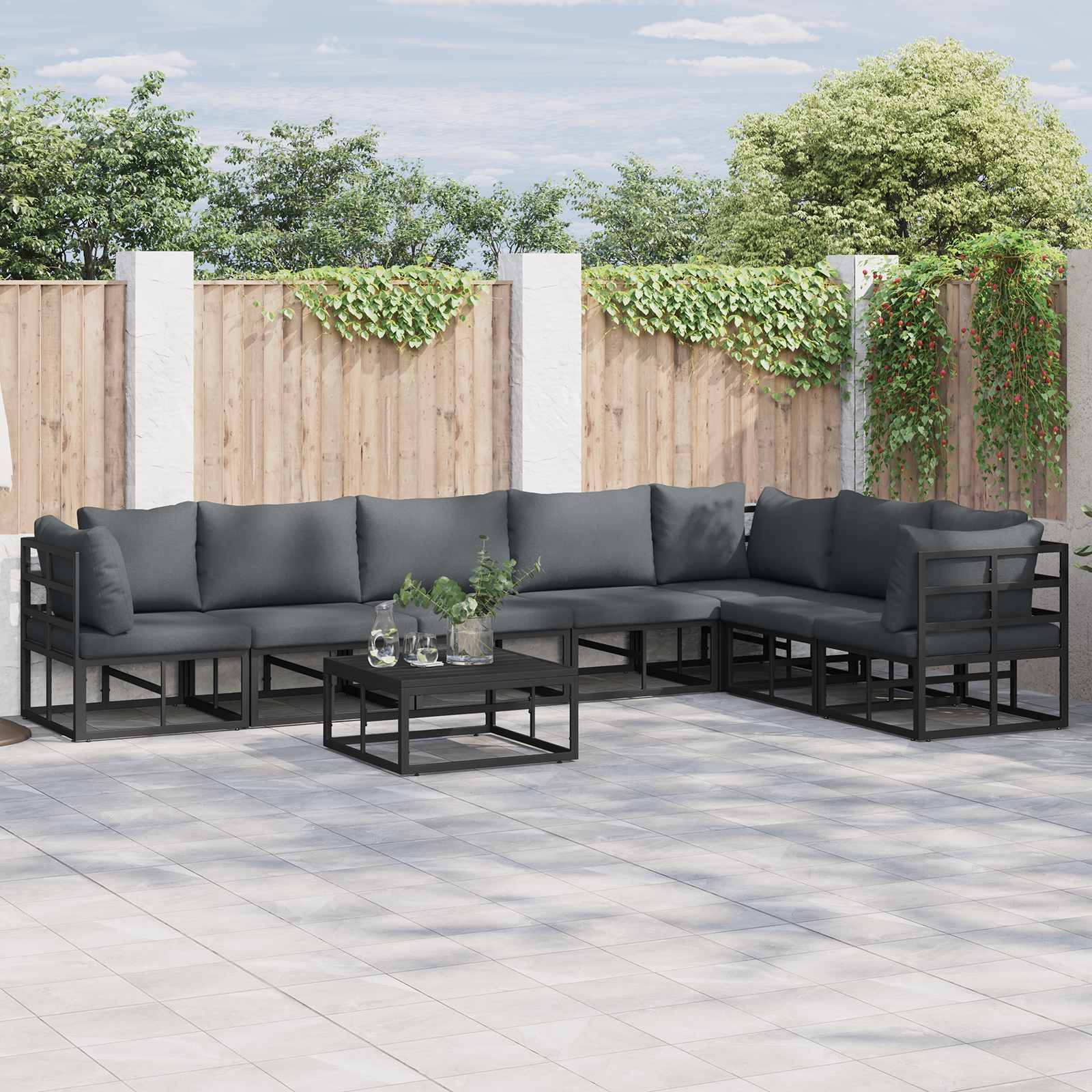 Gartensofa-set 7 stk. Schwarz Aluminium