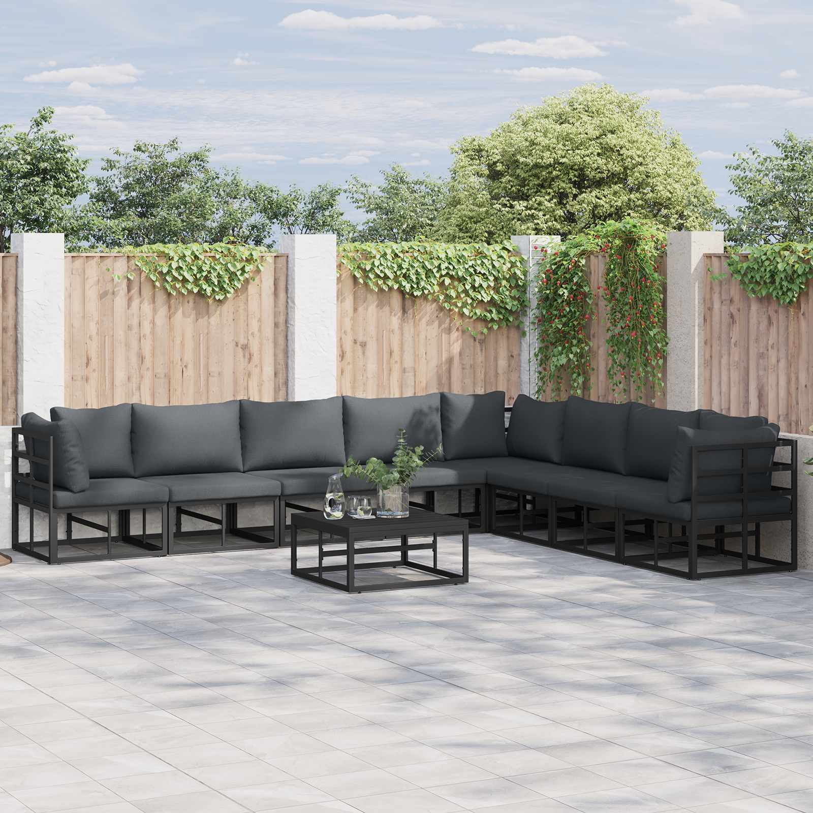 Gartensofa-set 8 stk. Schwarz Aluminium
