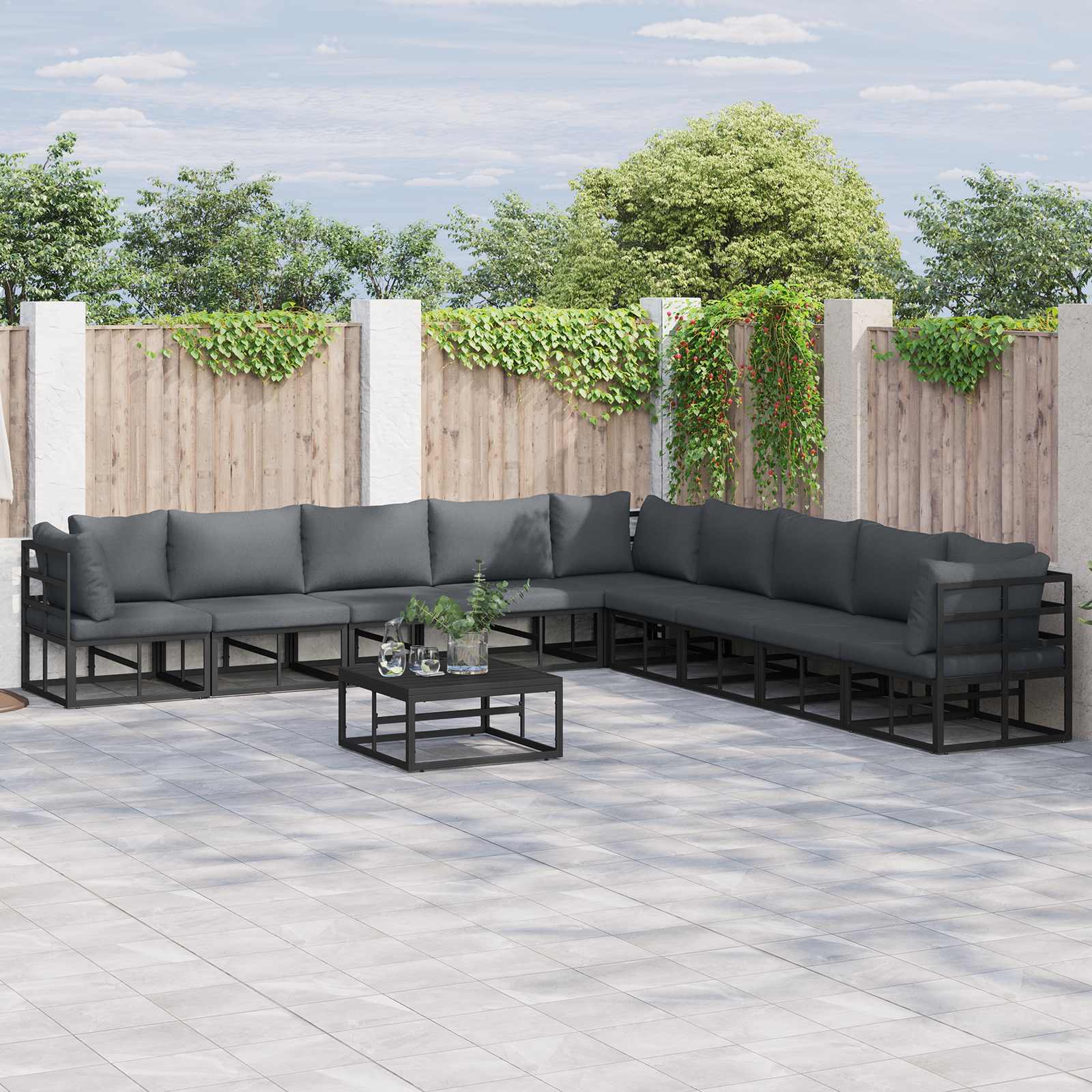 Gartensofa-set 10 stk. Schwarz Aluminium