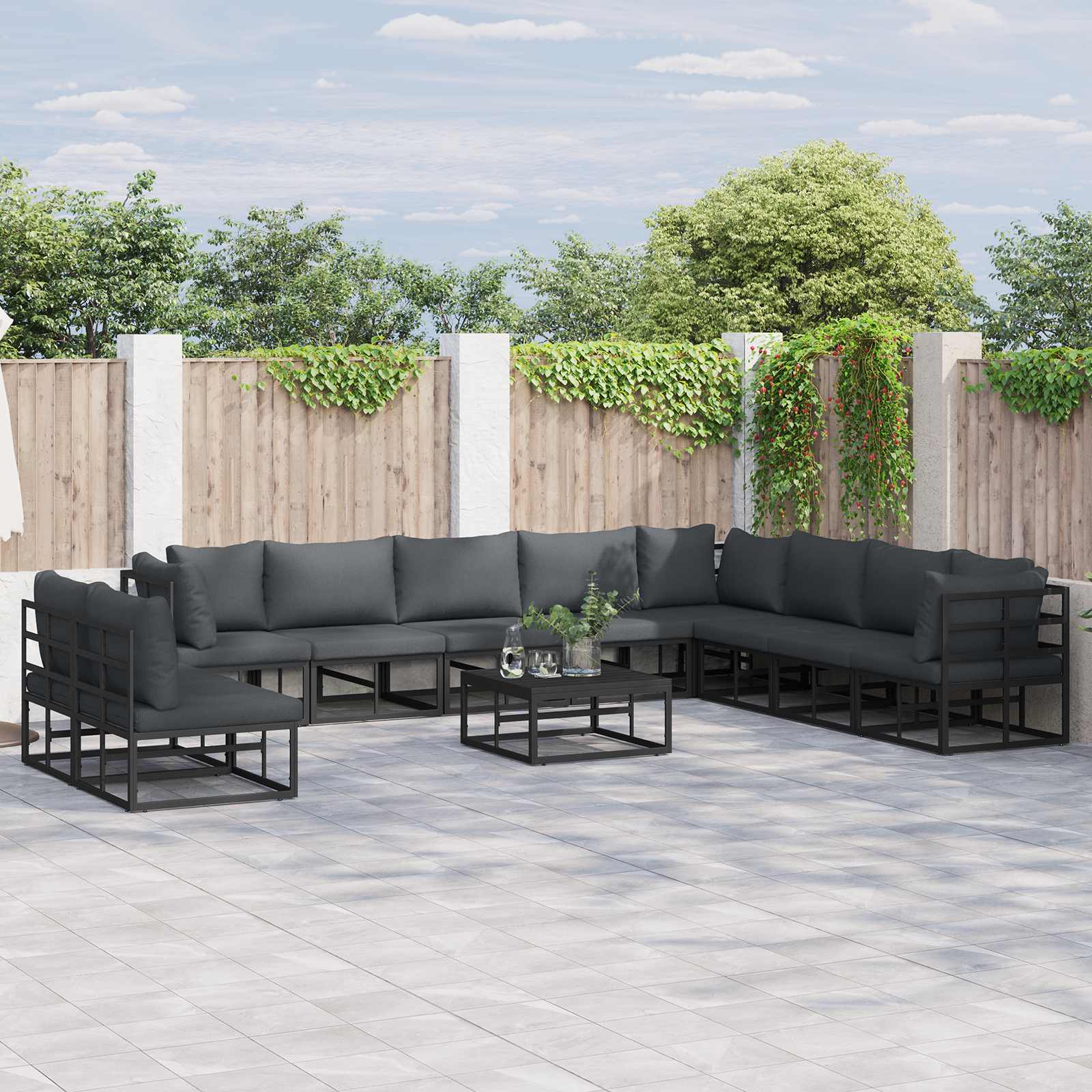 Gartensofa-set 10 stk. Schwarz Aluminium