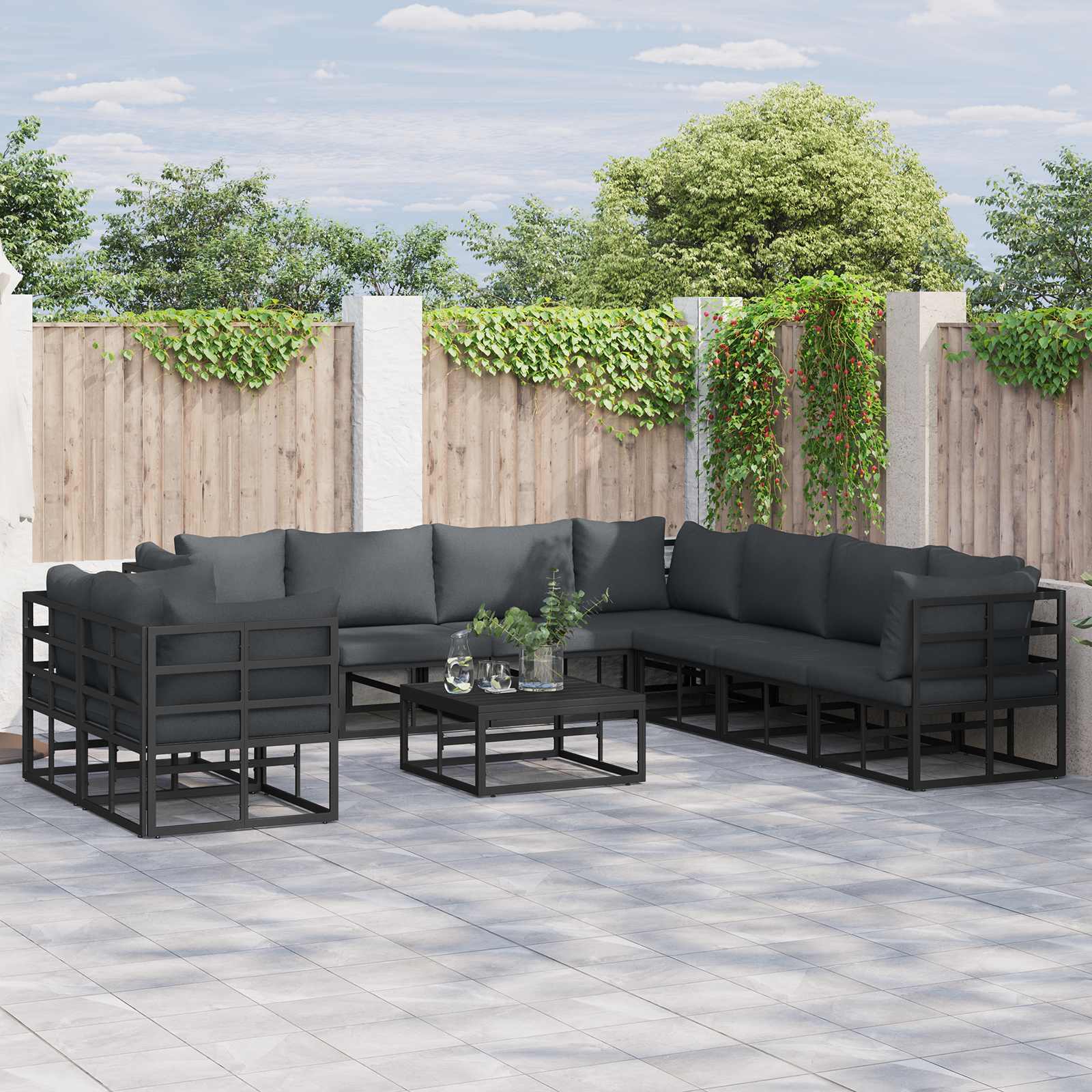 Gartensofa-set 9 stk. Schwarz Aluminium