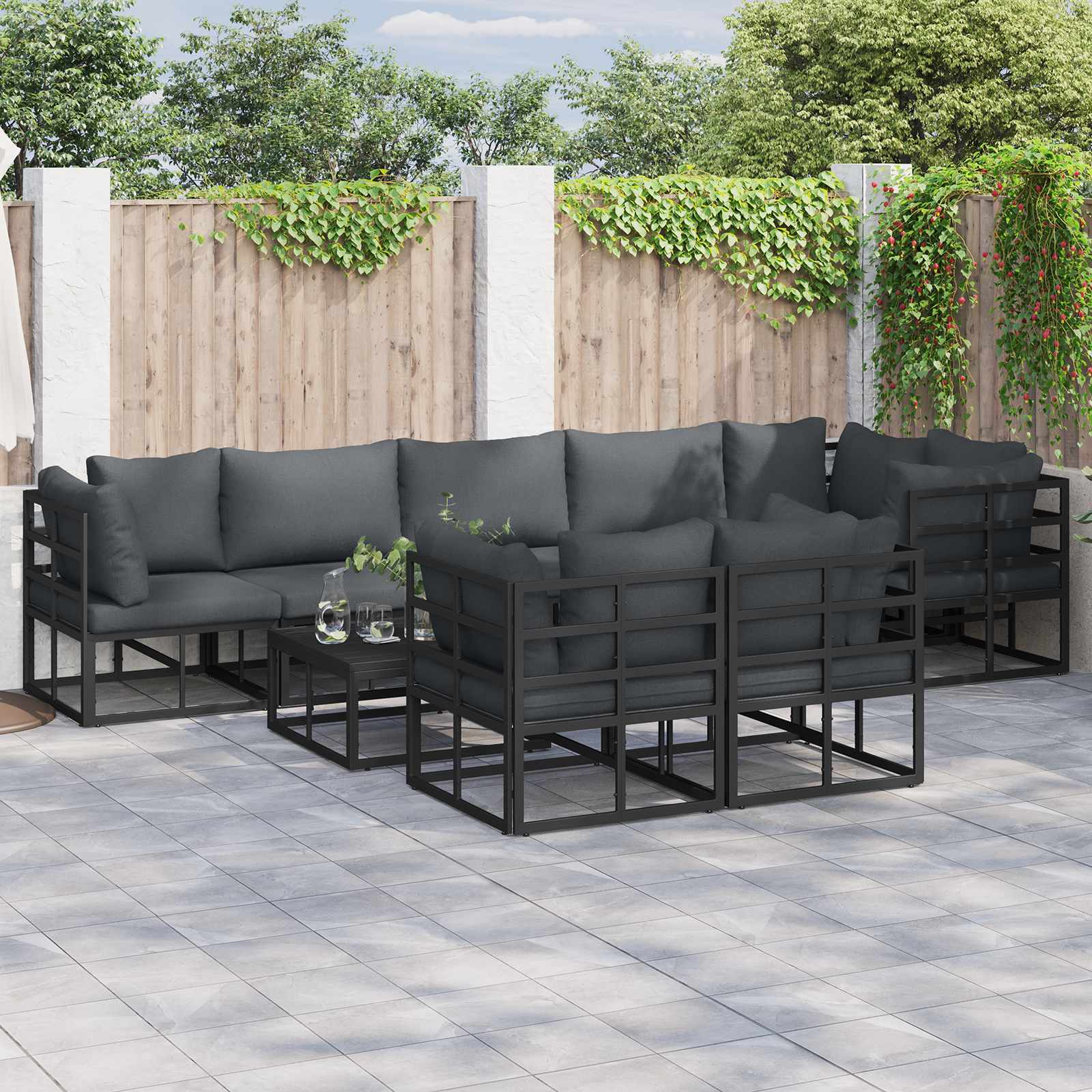 Gartensofa-set 9 stk. Schwarz Aluminium