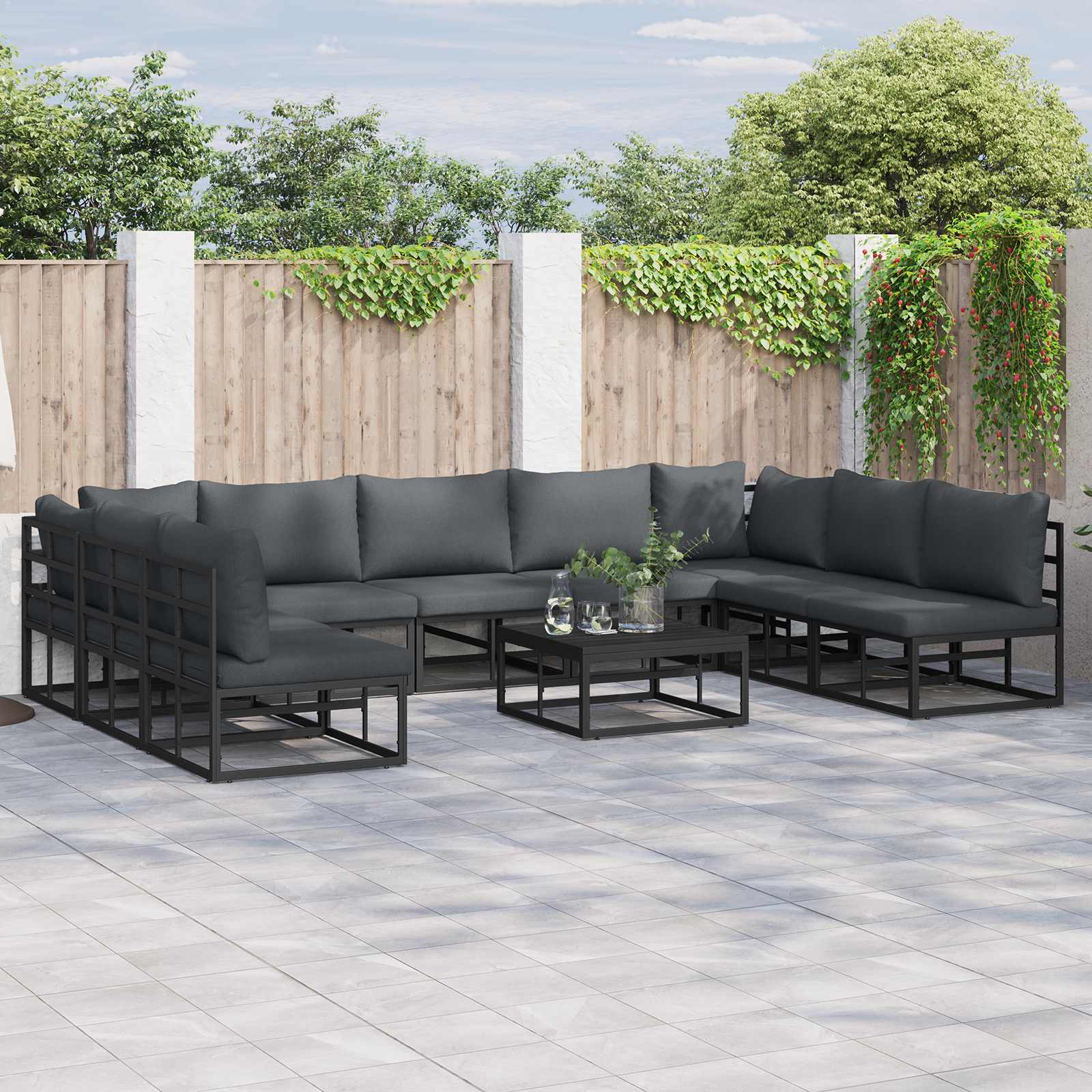 Gartensofa-set 10 stk. Schwarz Aluminium