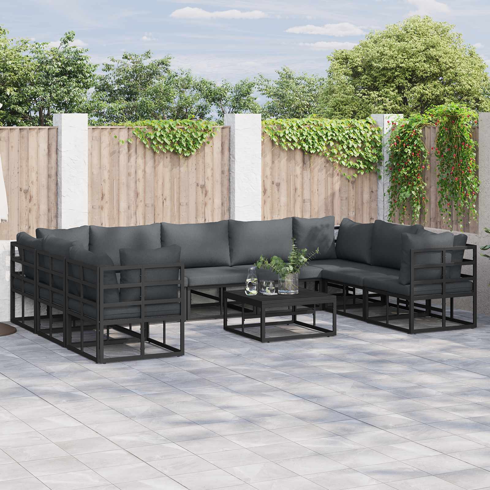 Gartensofa-set 9 stk. Schwarz Aluminium