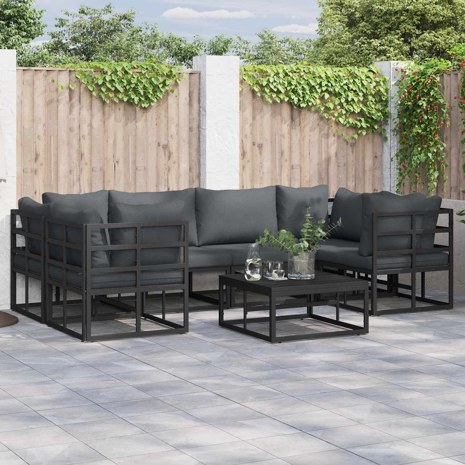 Gartensofa-set 7 stk. Schwarz Aluminium