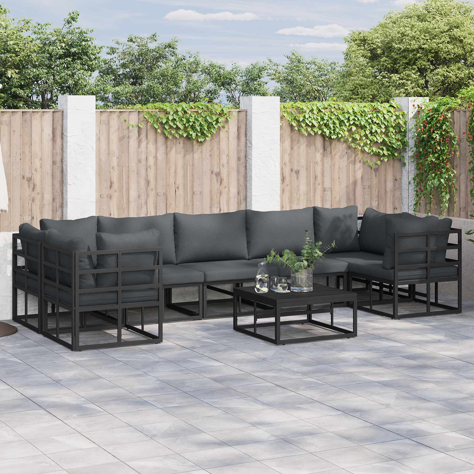 Gartensofa-set 8 stk. Schwarz Aluminium