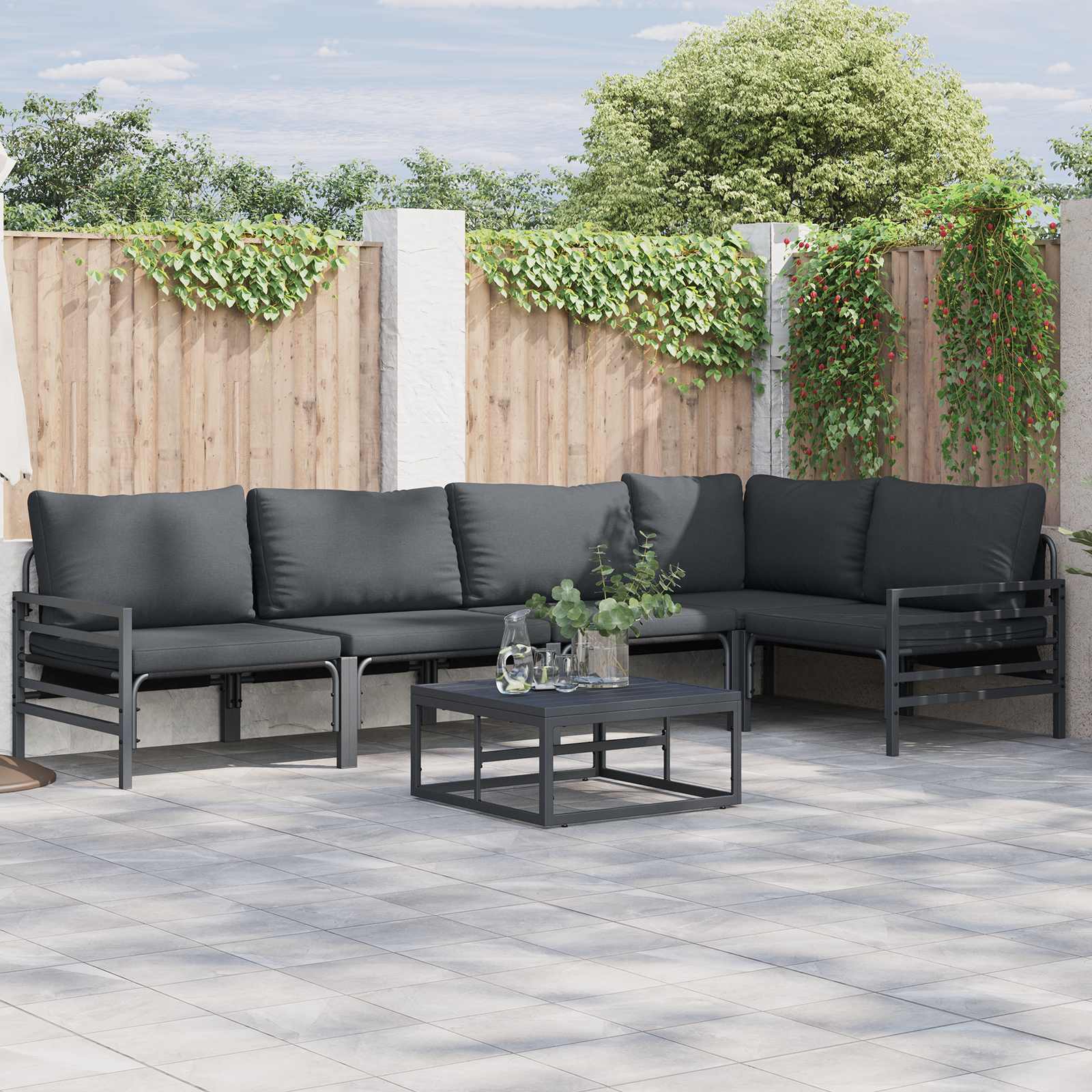 Gartensofa-set 6 stk. Schwarz Stahl