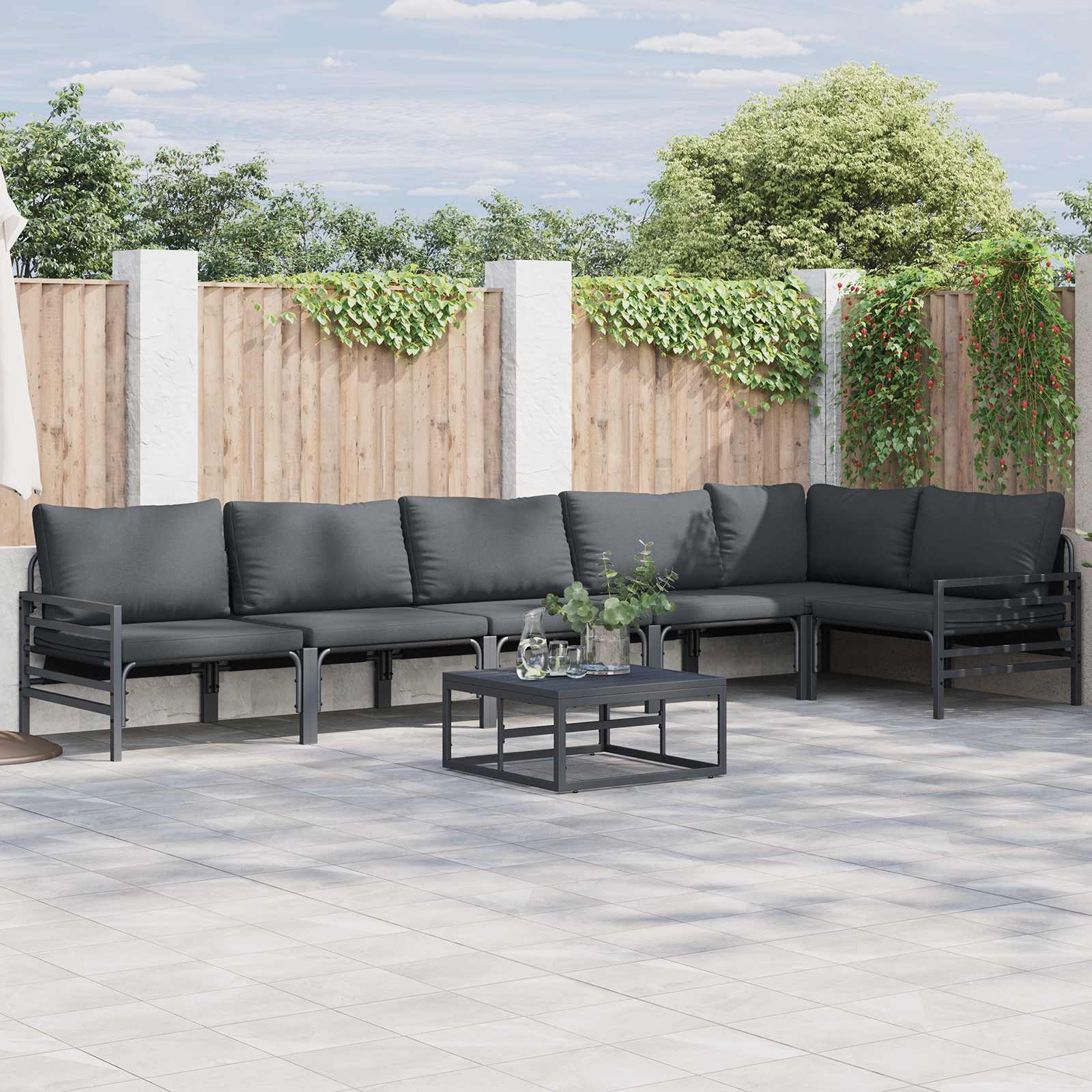 Gartensofa-set 6 stk. Schwarz Stahl