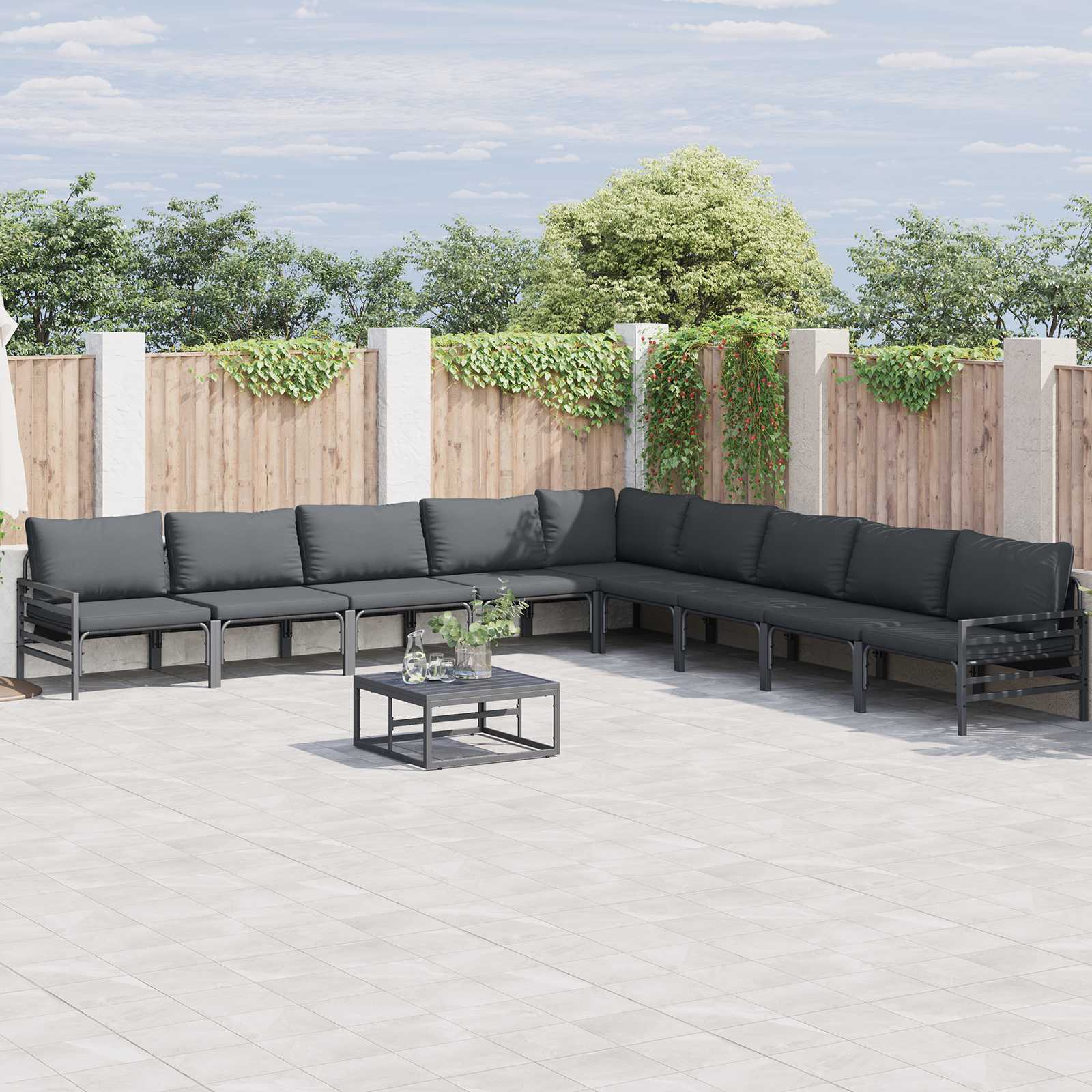 Gartensofa-set 9 stk. Schwarz Stahl