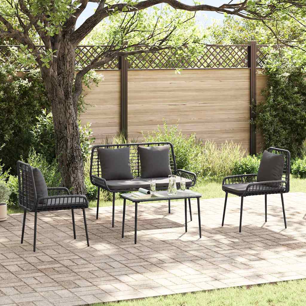 Gartenmöbel Set 4 stk. Schwarz und Creme Poly-Rattan