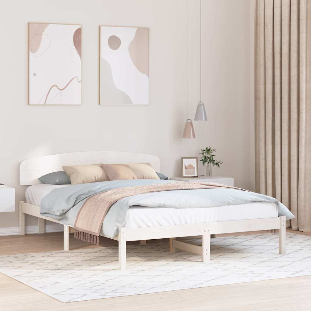 Bettrahmen mit Kopfteil Weiß 150 x 200 cm Massives Kiefernholz