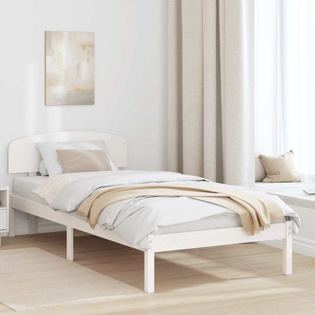 Bettrahmen mit Kopfteil Weiß 75 x 190 cm Massives Kiefernholz