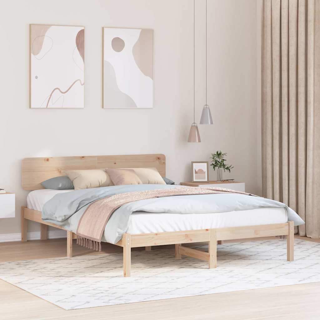 Bettrahmen mit Kopfteil Natur 160 x 200 cm Massives Kiefernholz