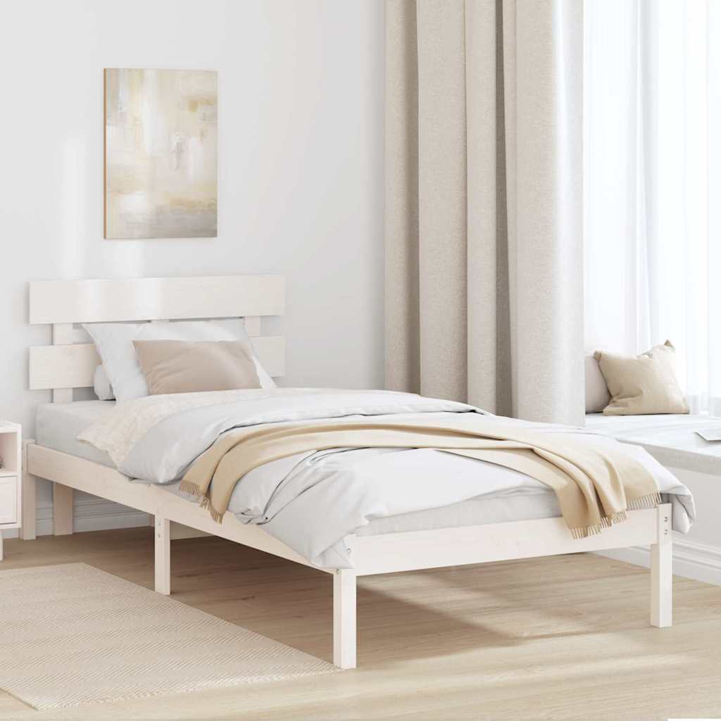 Bettgestell mit Kopfteil Weiß 75 x 190 cm Massivholz Kiefer