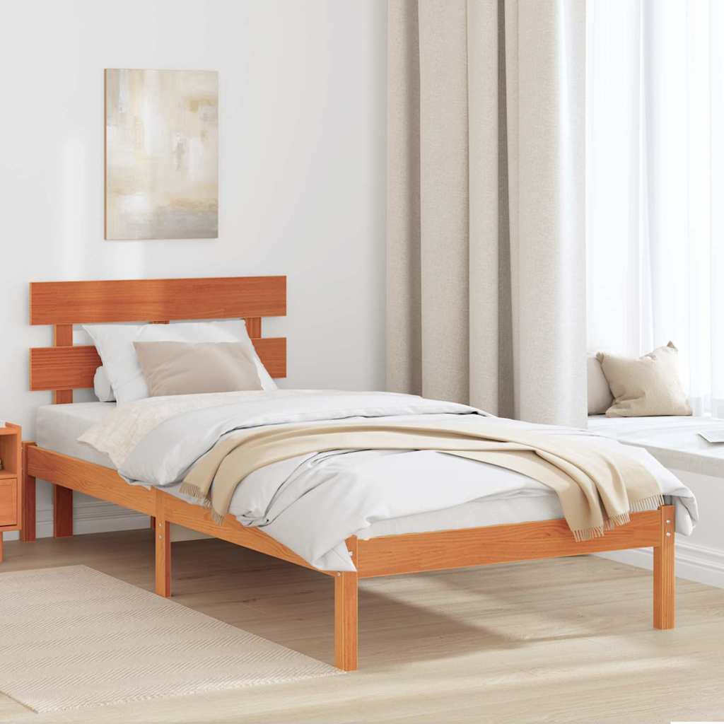 Bettgestell mit Kopfteil Braun 75 x 190 cm Massivholz Kiefer