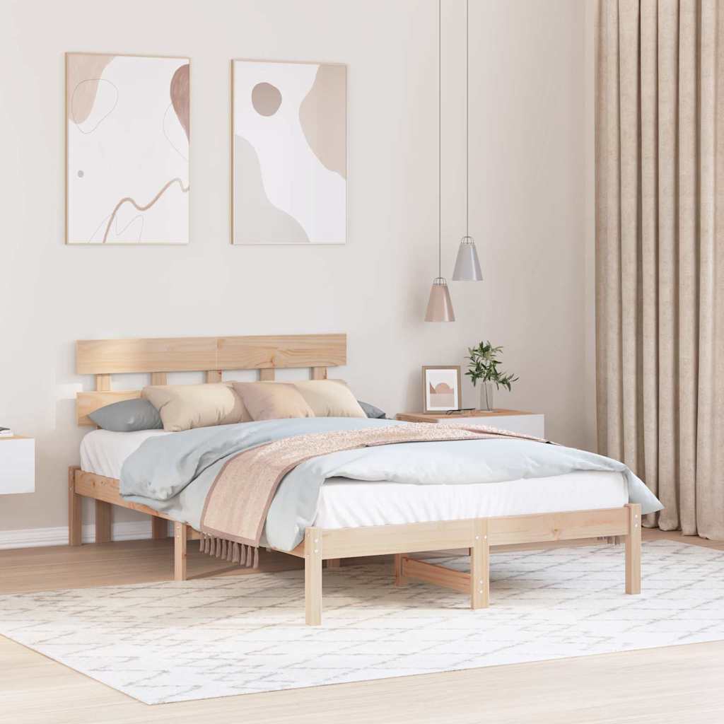 Bettgestell mit Kopfteil Braun 140 x 190 cm Massivholz Kiefer