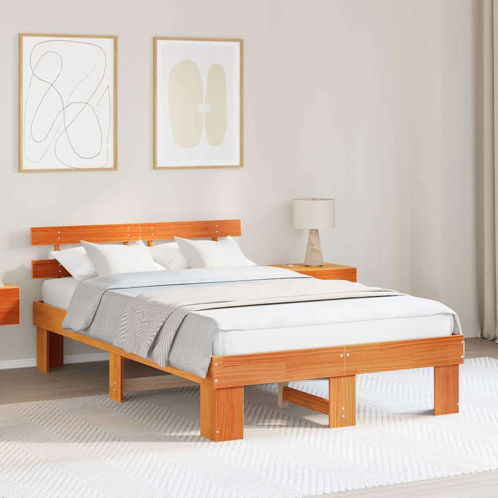 Bettrahmen Wachsbraun 120 x 190 cm Massives Kiefernholz