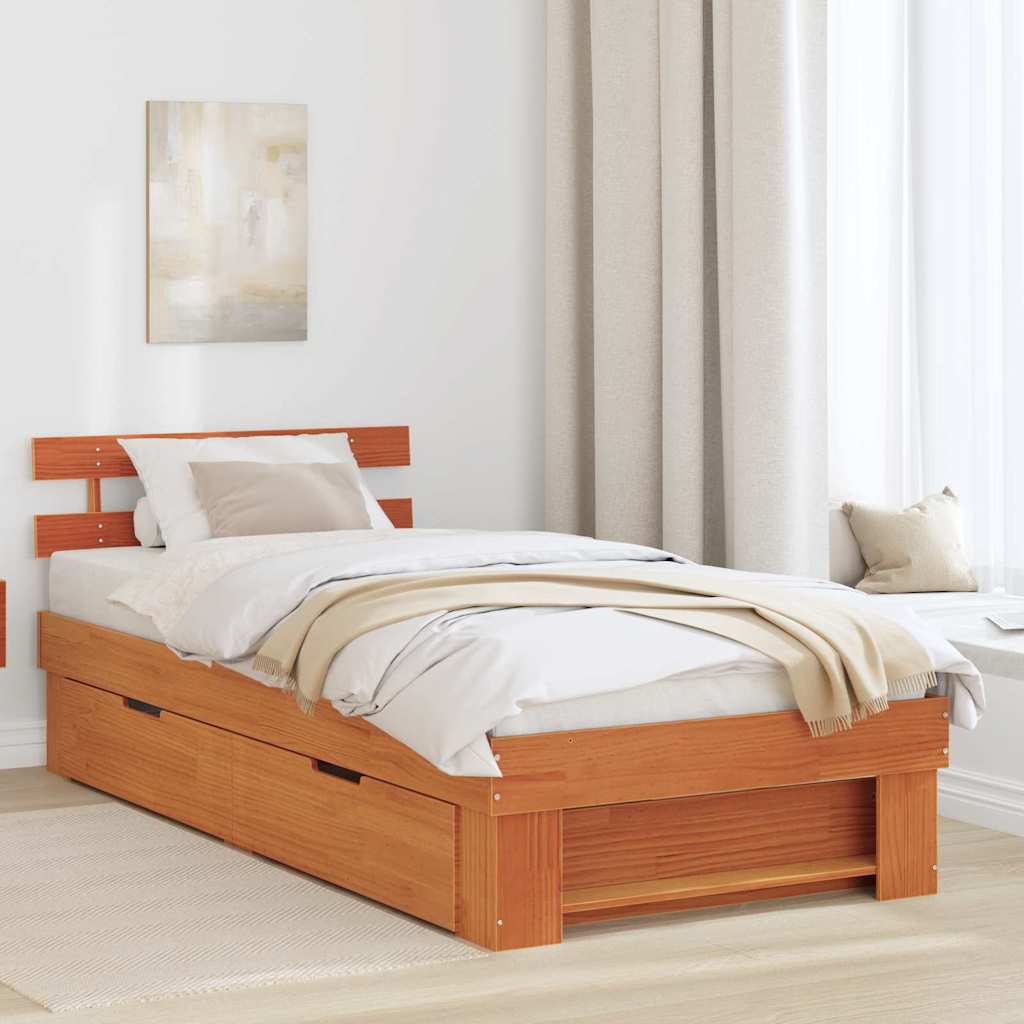 Bettrahmen Wachsbraun 90 x 190 cm Massives Kiefernholz