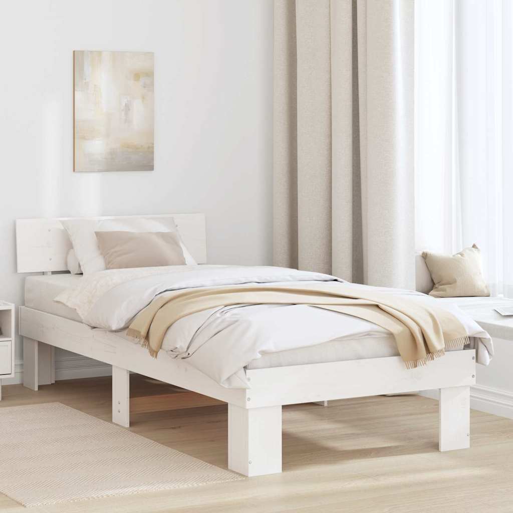 Bettrahmen mit Kopfteil Weiß 100 x 200 cm Massives Kiefernholz