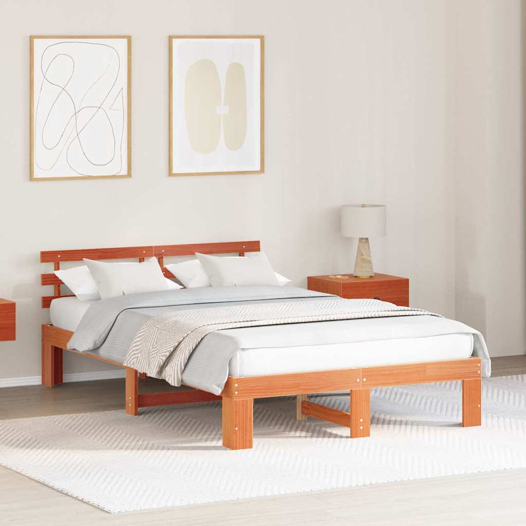 Bettrahmen Wachsbraun 135 x 190 cm Massives Kiefernholz