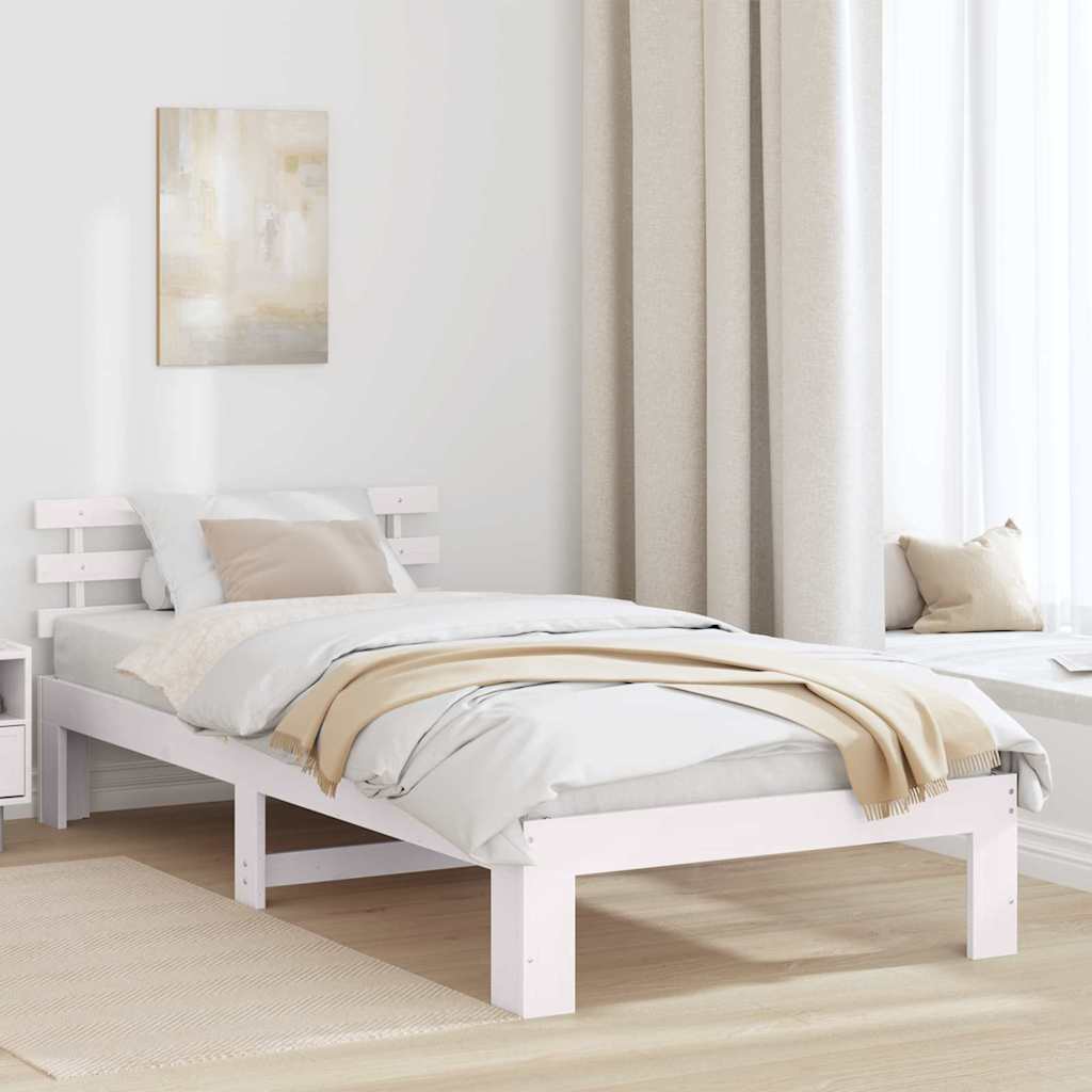 Bettrahmen mit Kopfteil Weiß 75 x 190 cm Massives Kiefernholz