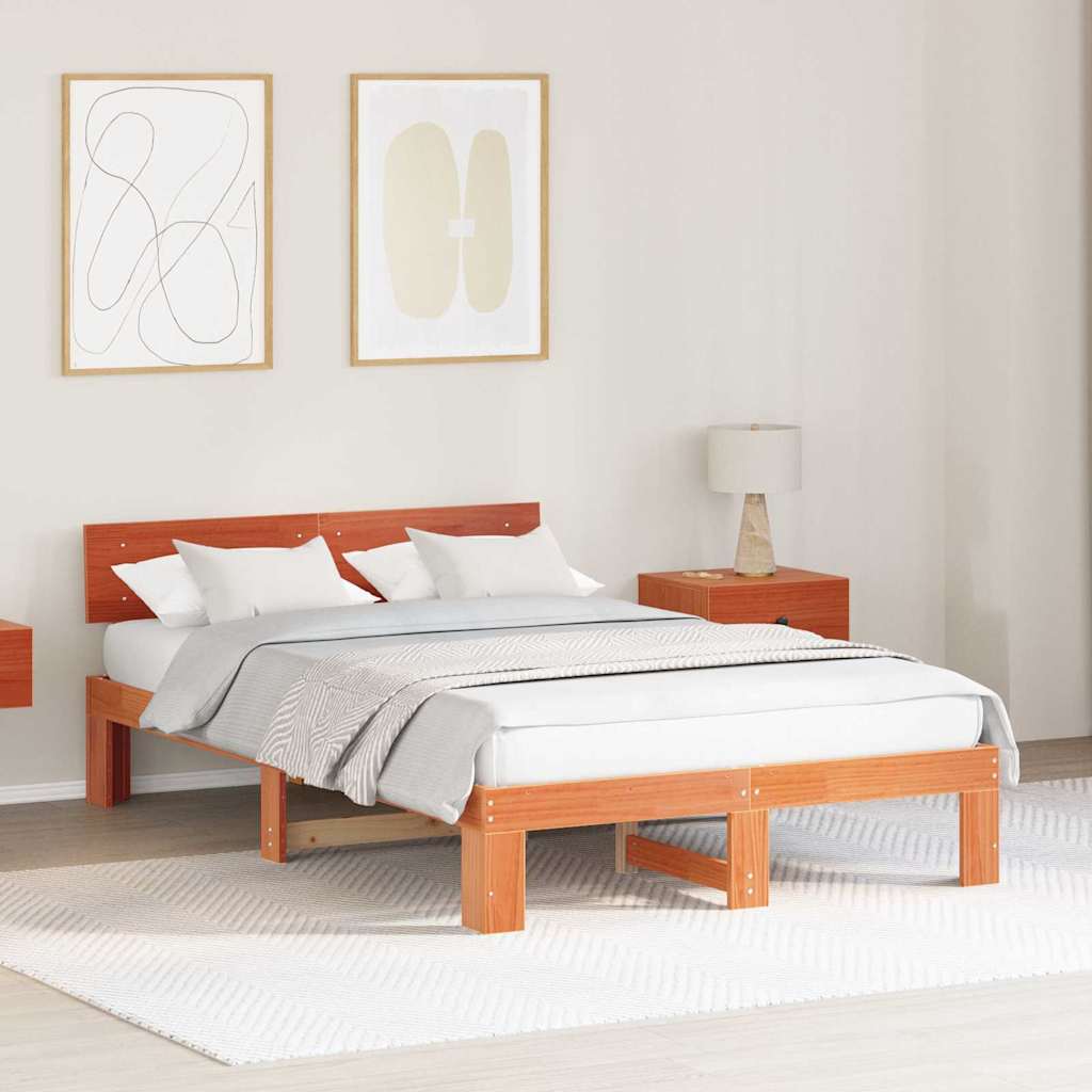 Bettrahmen Wachsbraun 140 x 190 cm Massives Kiefernholz