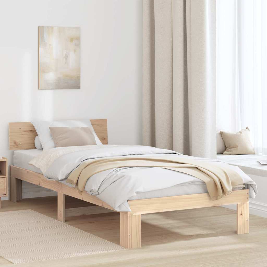 Bettrahmen mit Kopfteil Natur 90 x 190 cm Massives Kiefernholz