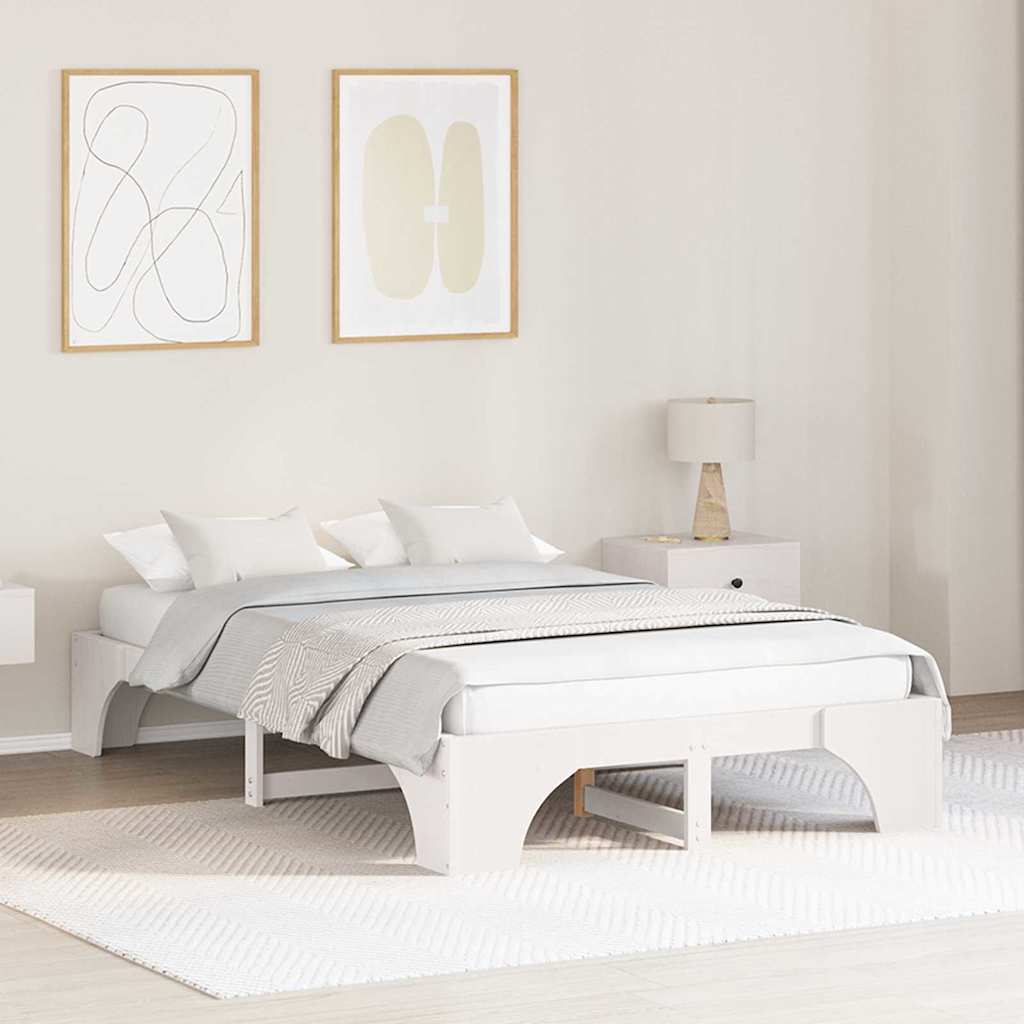 Bettrahmen Weiß 135 x 190 cm Massives Kiefernholz