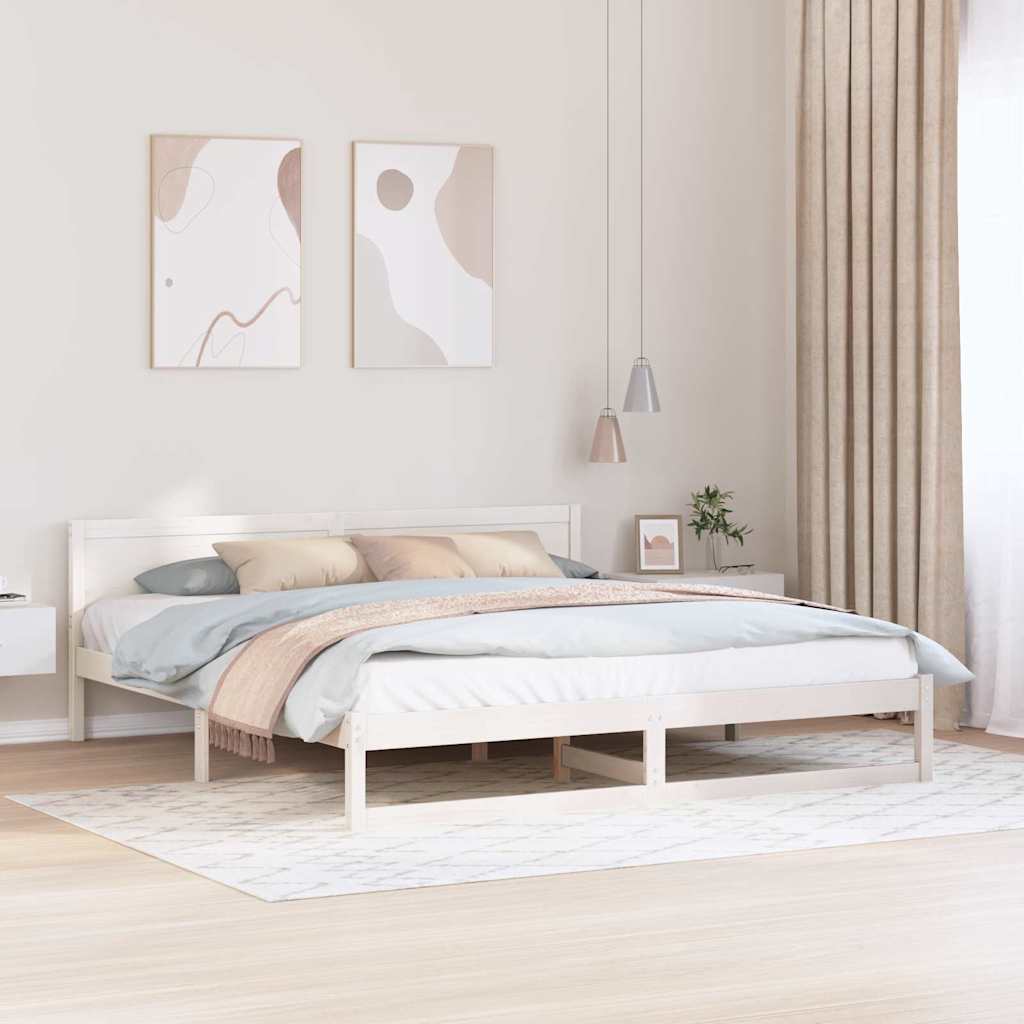 Bettrahmen mit Kopfteil Weiß 200 x 200 cm Massives Kiefernholz