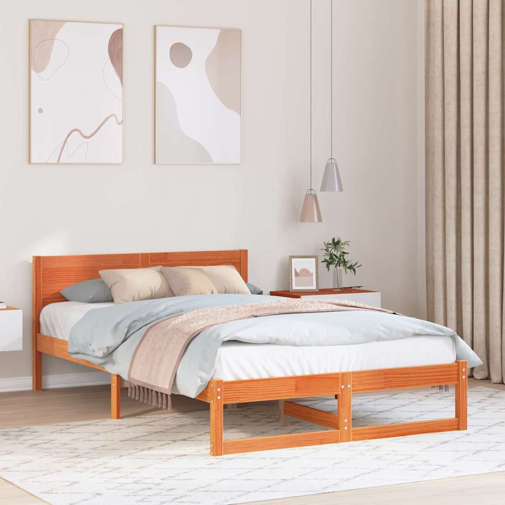 Bettrahmen Wachsbraun 135 x 190 cm Massives Kiefernholz