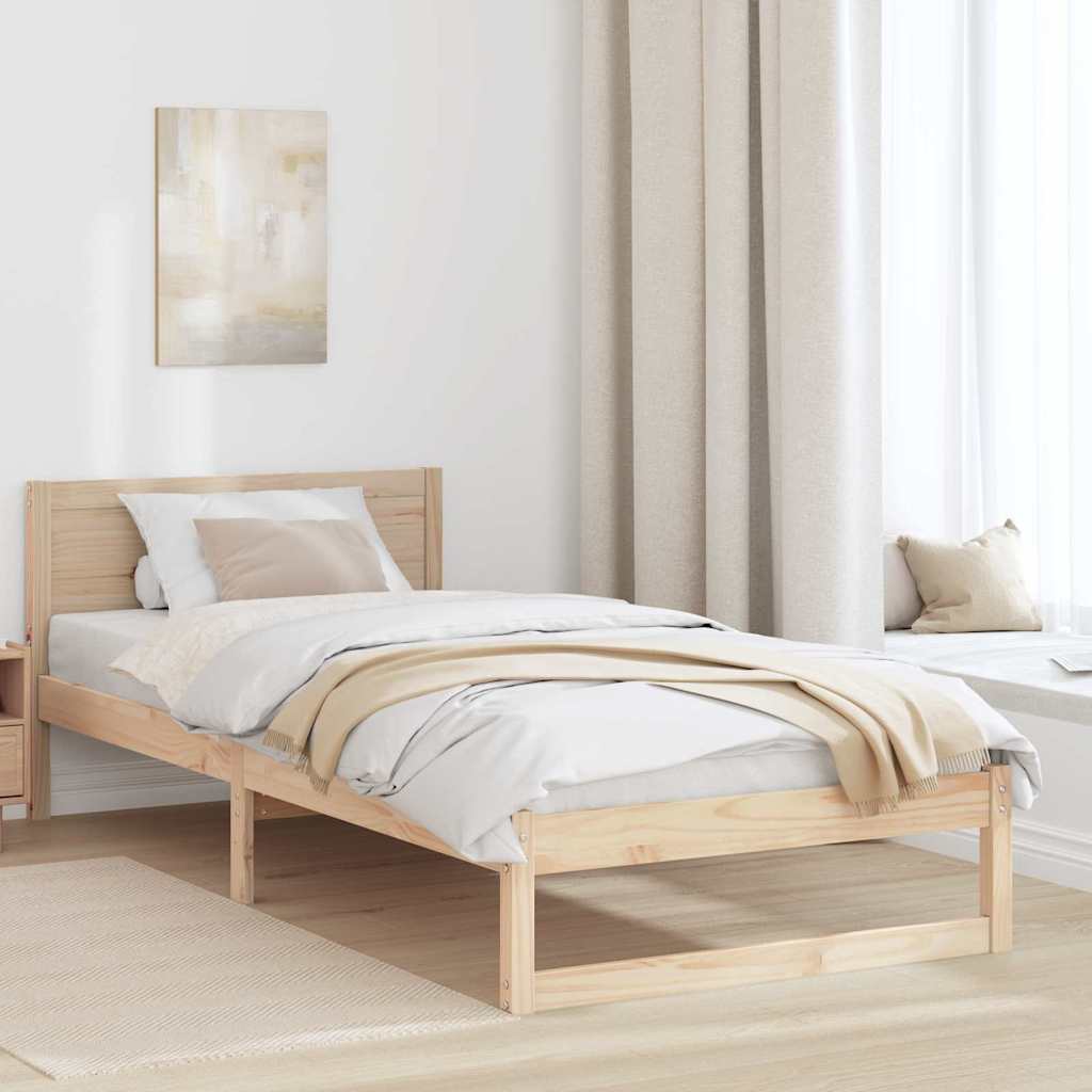 Bettrahmen mit Kopfteil Natur 90 x 190 cm Massives Kiefernholz