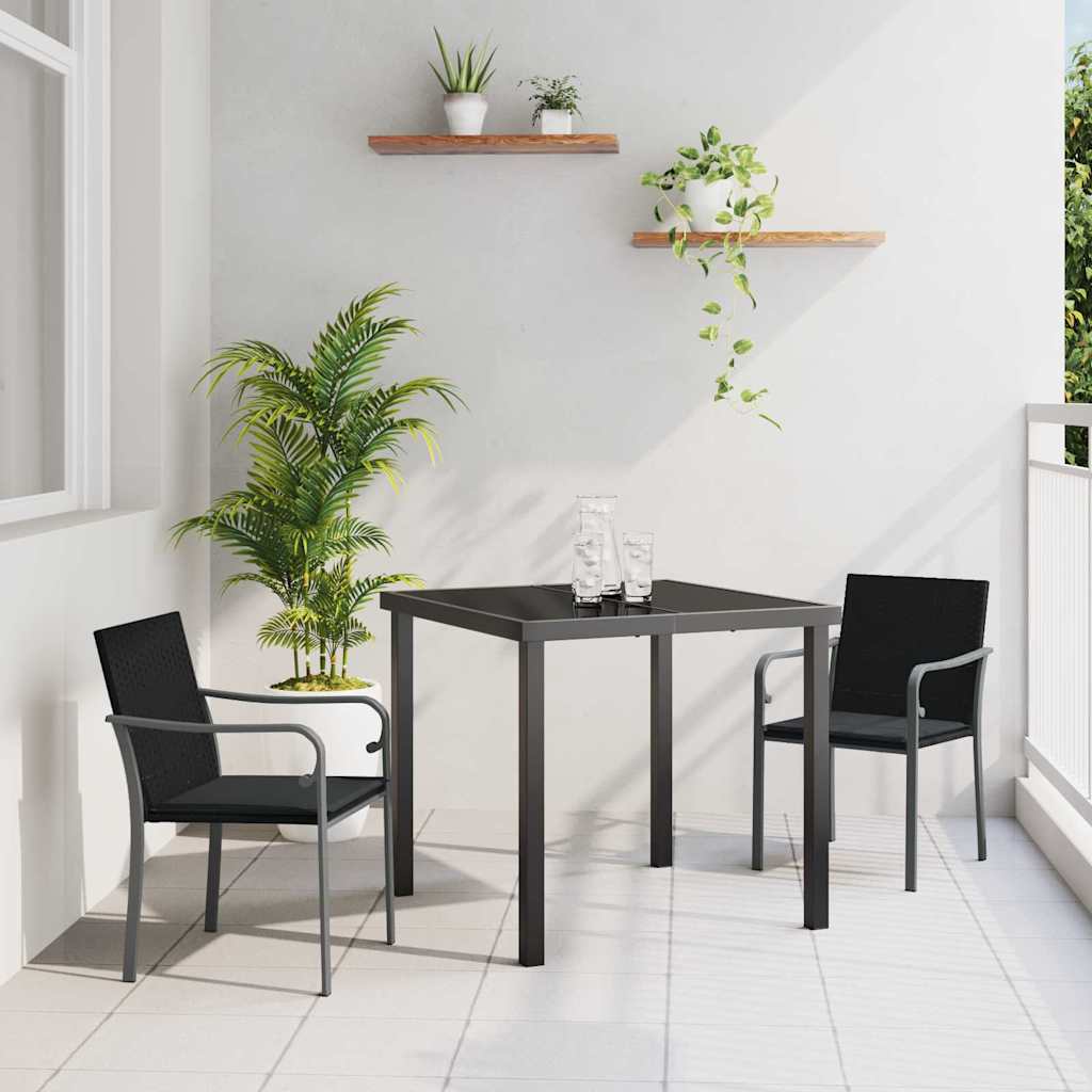 Garten Essgruppe 3 stk. Schwarz und Grau PE-Rattan