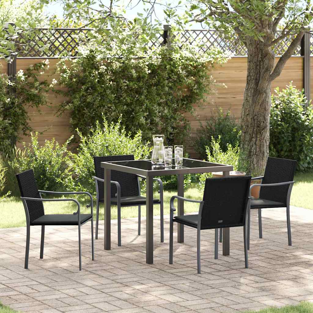 Garten Essgruppe 5 stk. Schwarz und Grau PE-Rattan