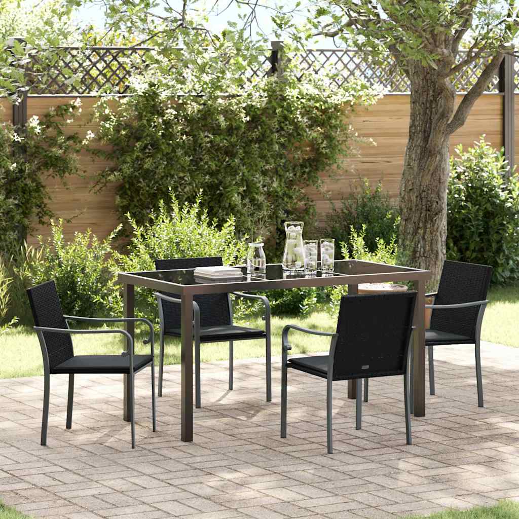 Garten Essgruppe 5 stk. Schwarz und Grau PE-Rattan
