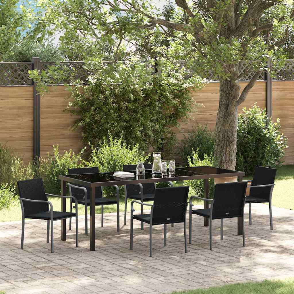 Garten Essgruppe 7 stk. Schwarz und Grau PE-Rattan