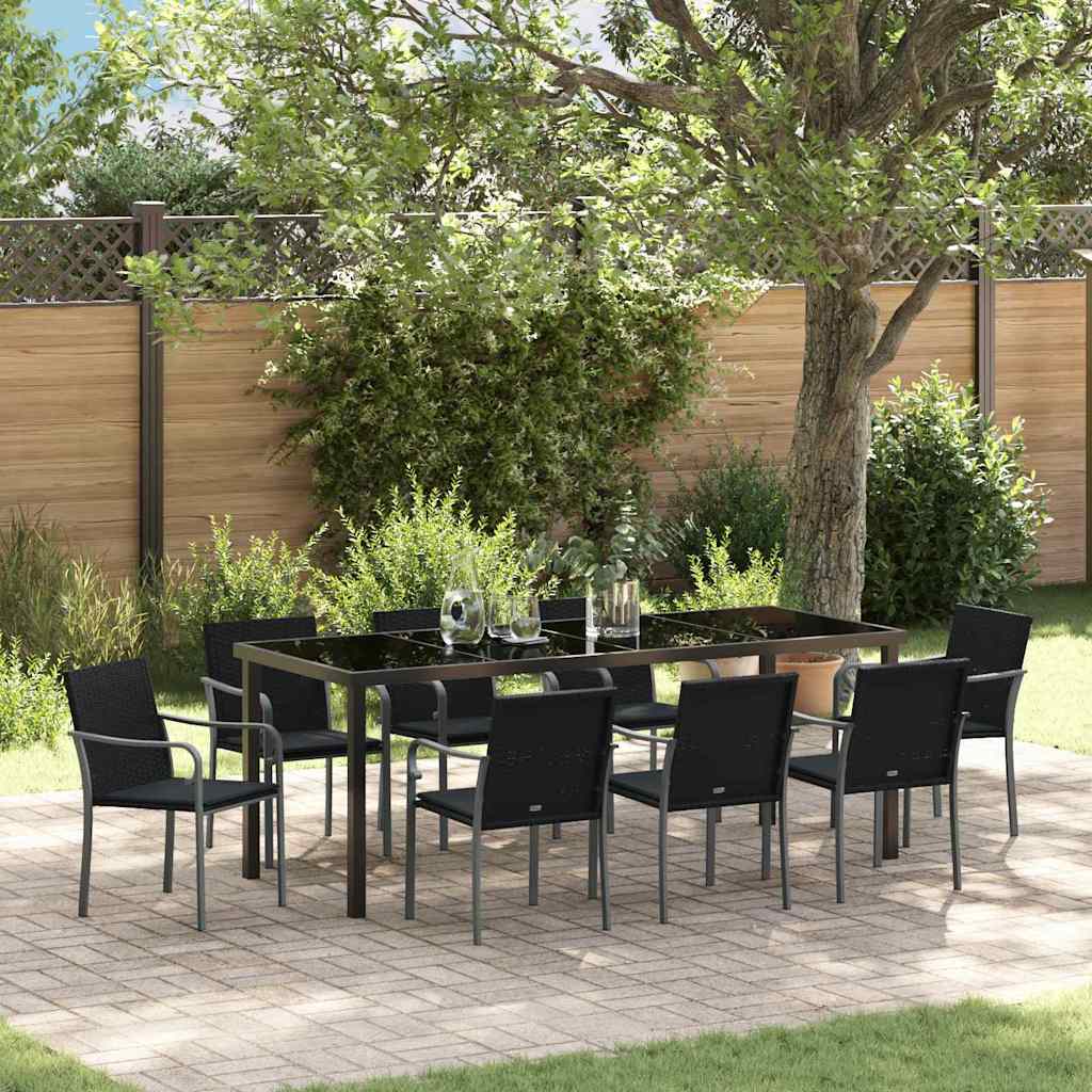 Garten Essgruppe 9 stk. Schwarz und Grau PE-Rattan