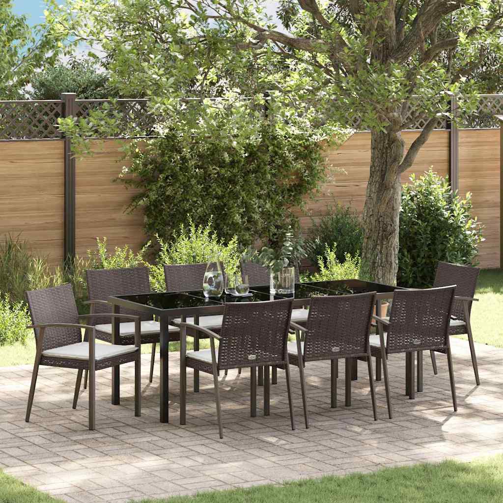 Garten Essgruppe 9 stk. Braun und Schwarz PE-Rattan