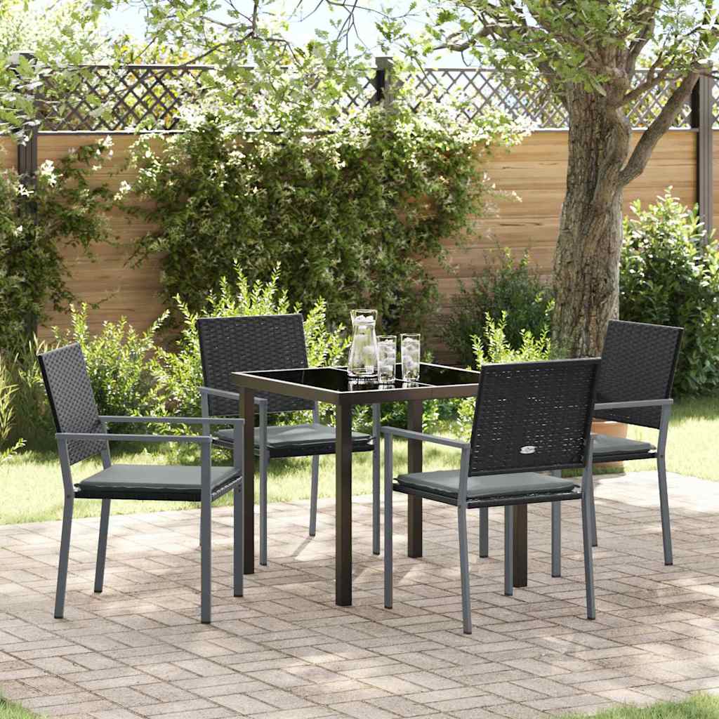 Garten Essgruppe 5 stk. Schwarz und Hellgrau PE-Rattan