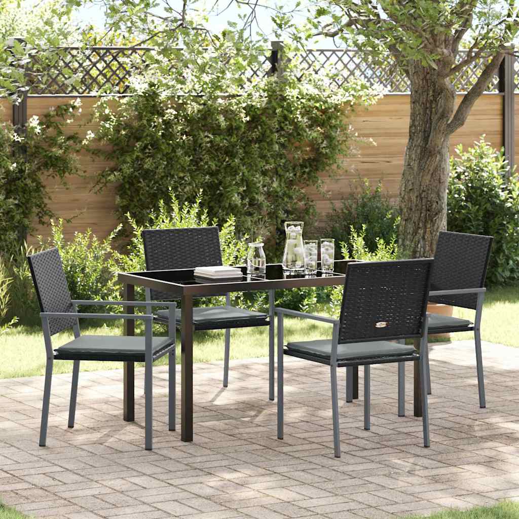 Garten Essgruppe 5 stk. Schwarz und Hellgrau PE-Rattan