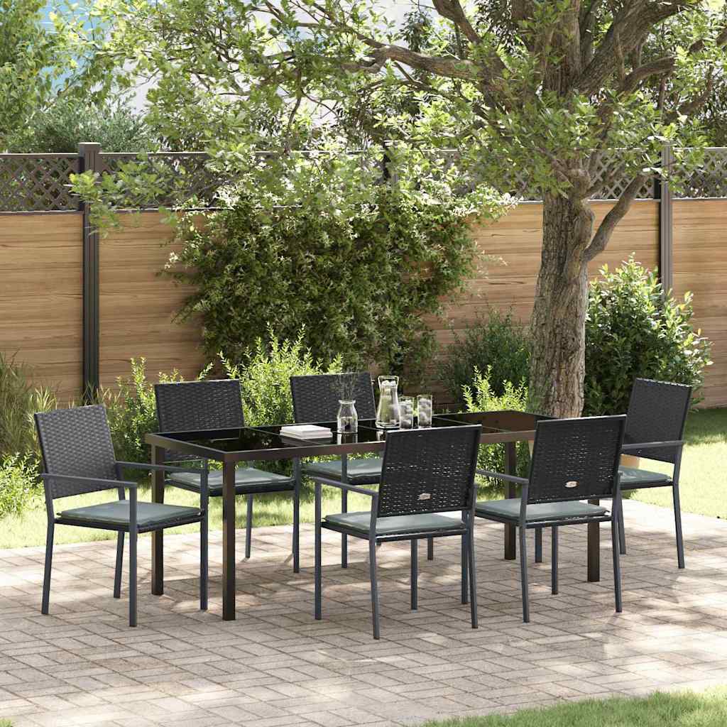 Garten Essgruppe 7 stk. Schwarz und Hellgrau PE-Rattan