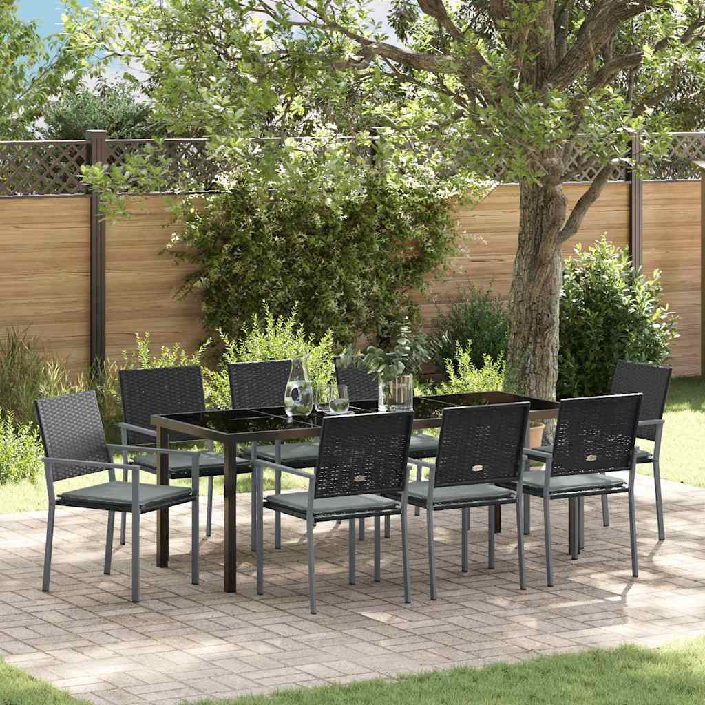 Garten Essgruppe 9 stk. Schwarz und Hellgrau PE-Rattan