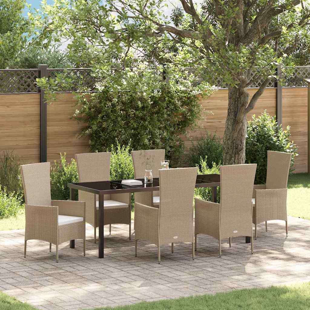 Garten Essgruppe 7 stk. Beige Poly-Rattan