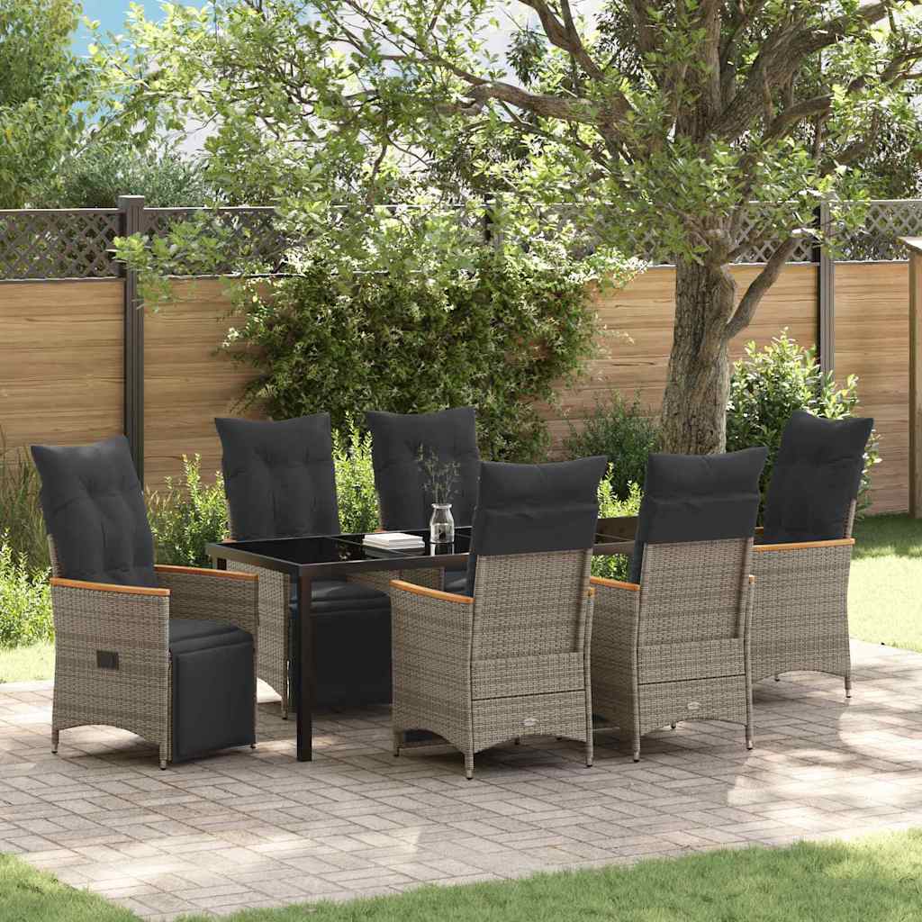 Garten Essgruppe 7 stk. Grau Poly-Rattan